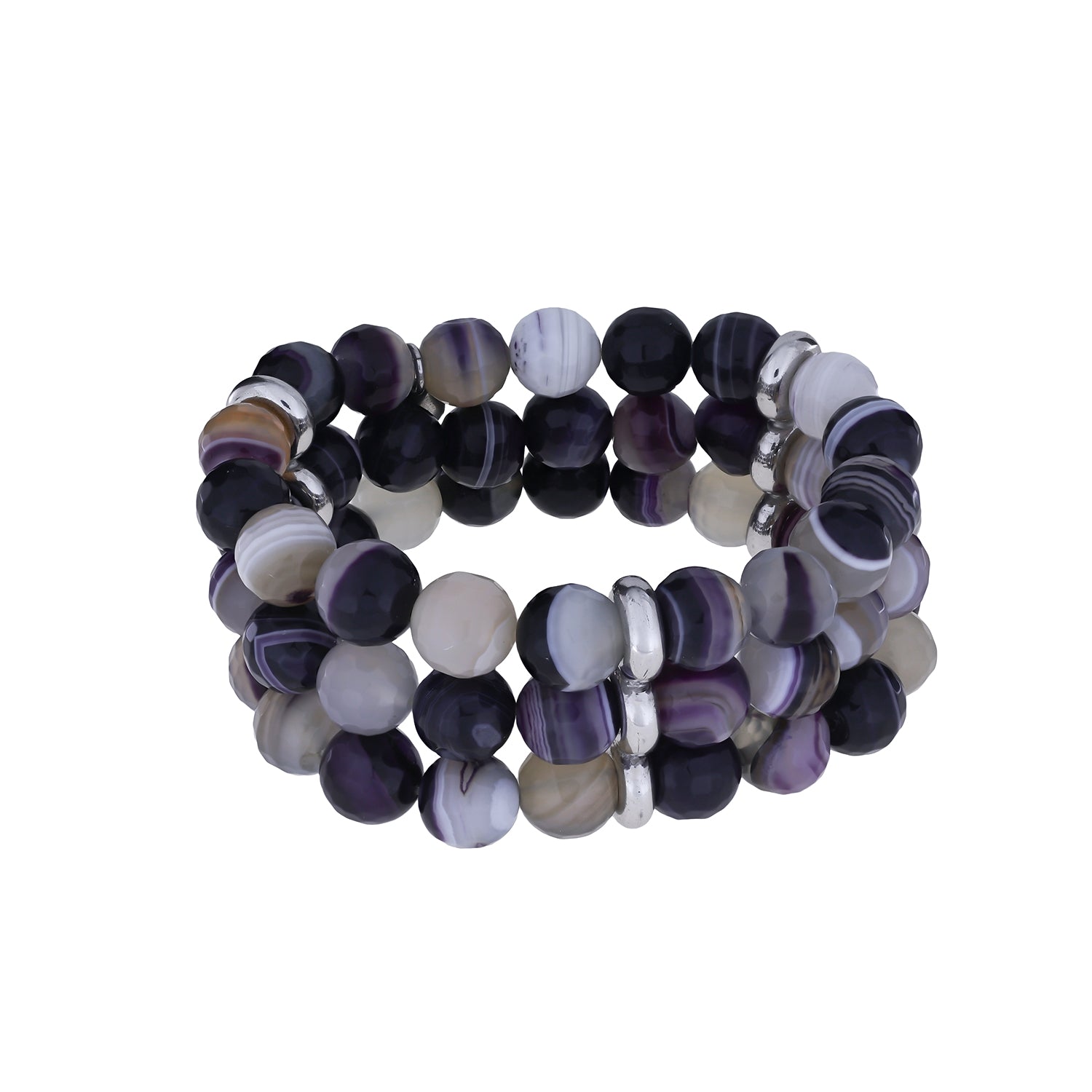 Triple Strand Purple Agate Stretch Bracelet
