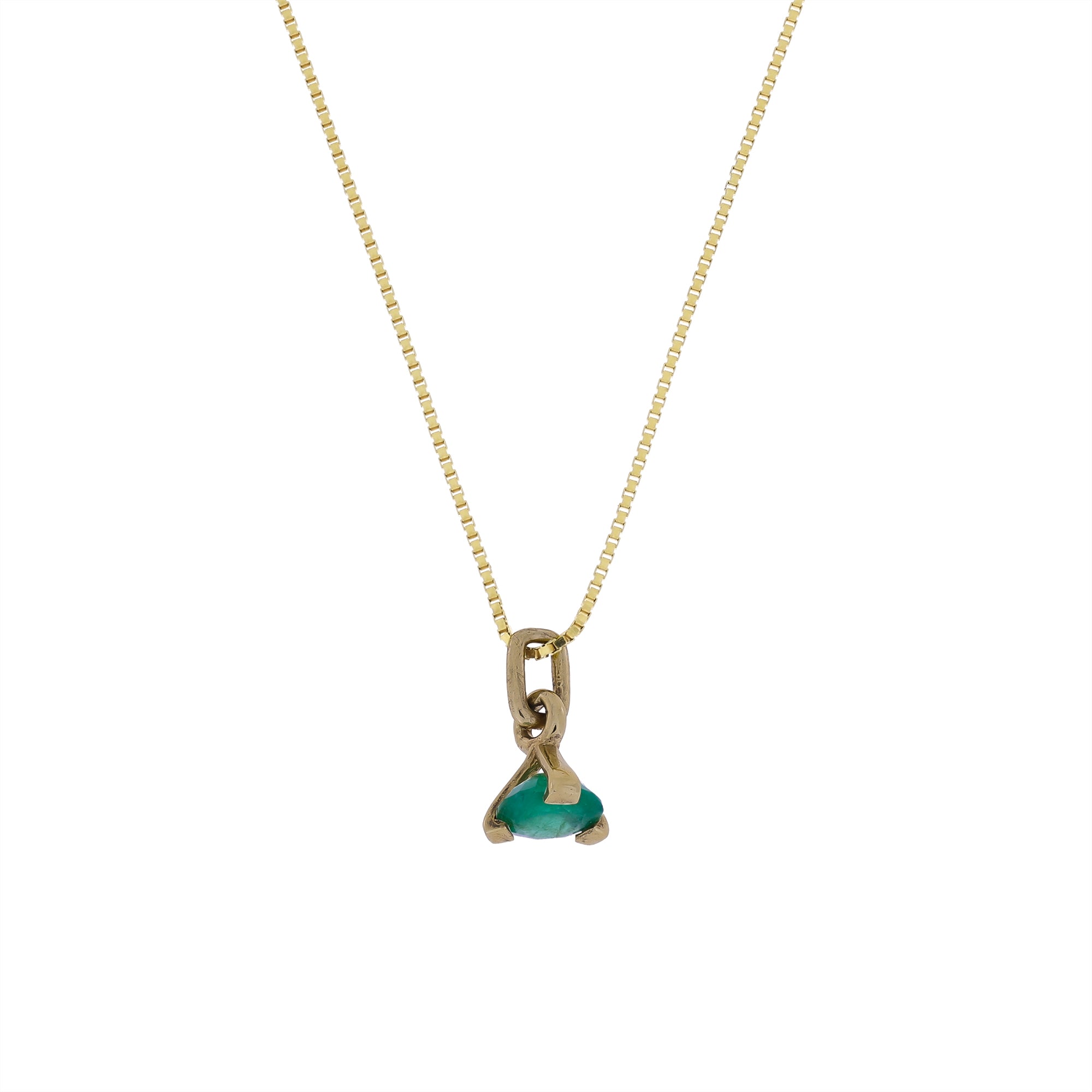 Delicate gold vermeil pendant necklace featuring a triangular emerald gemstone set in a minimalist contemporary design, perfect for elegant everyday wear.