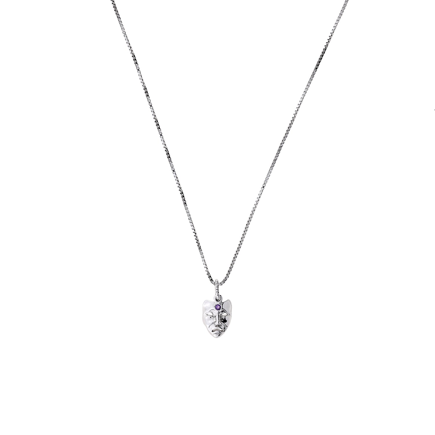 Silver Amethyst Theatrical Mask Pendant