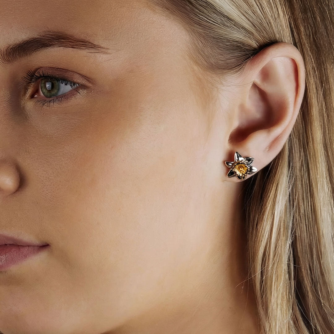 Daffodil March Birthday Flower Earrings