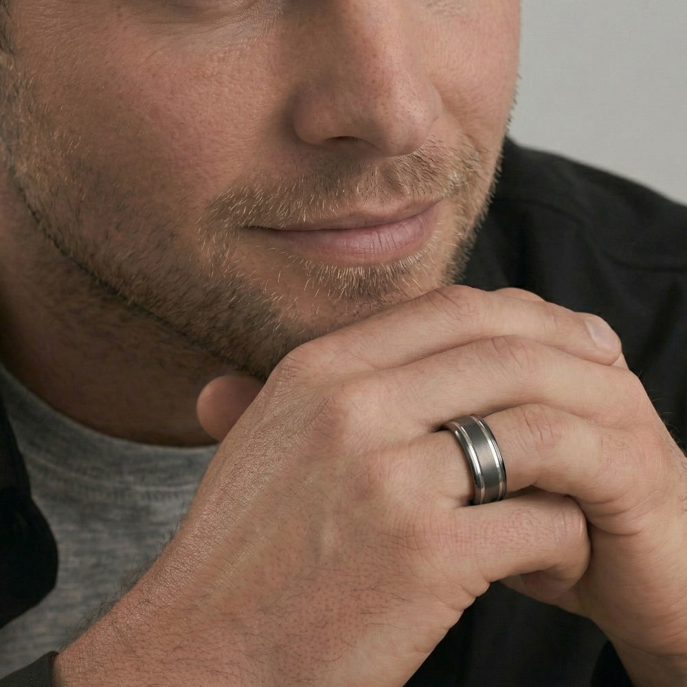 Titanium & Silver Stripes Ring