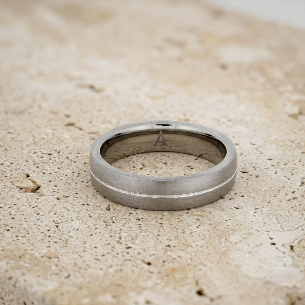 Titanium & Silver Stripe Slim Court Ring