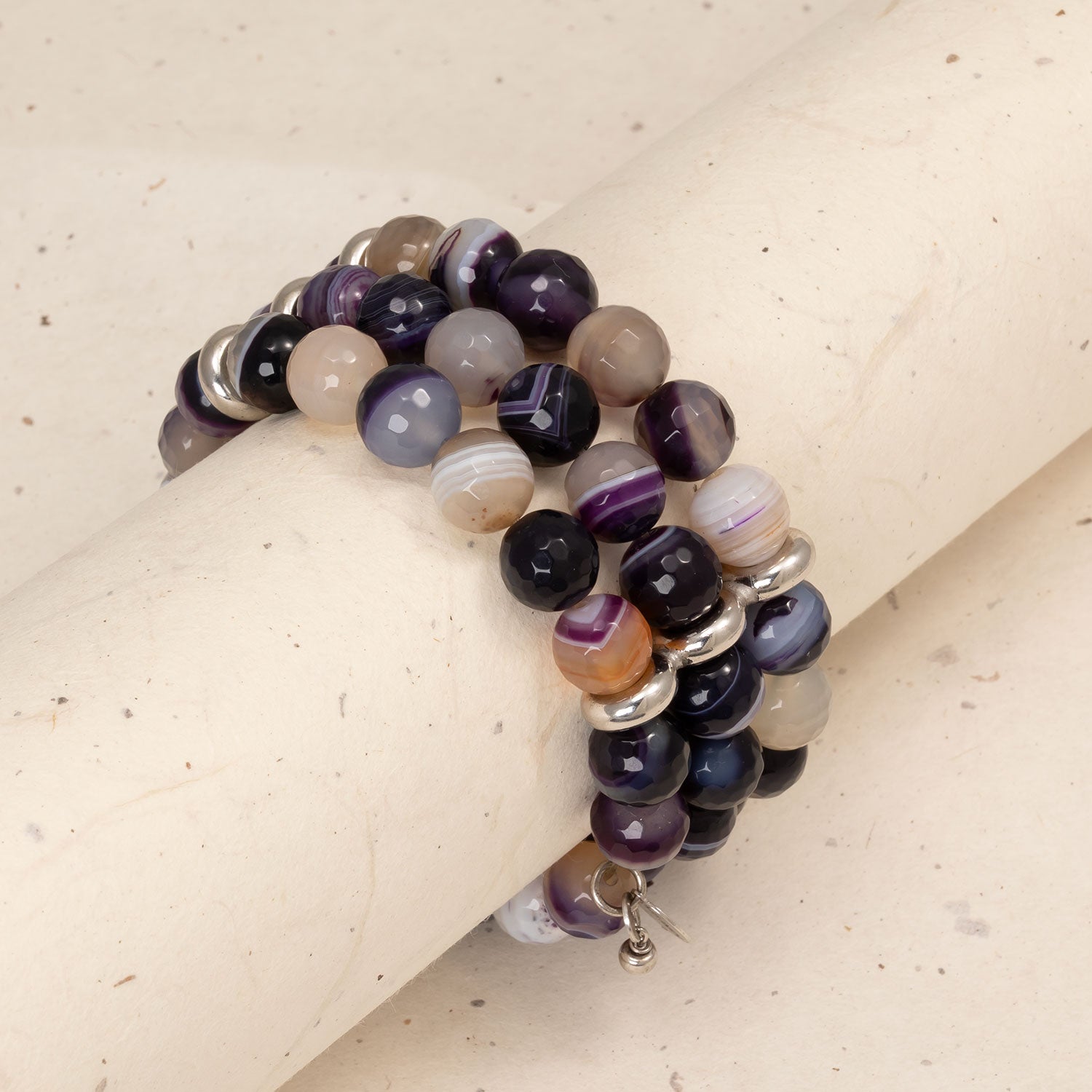Triple Strand Purple Agate Stretch Bracelet