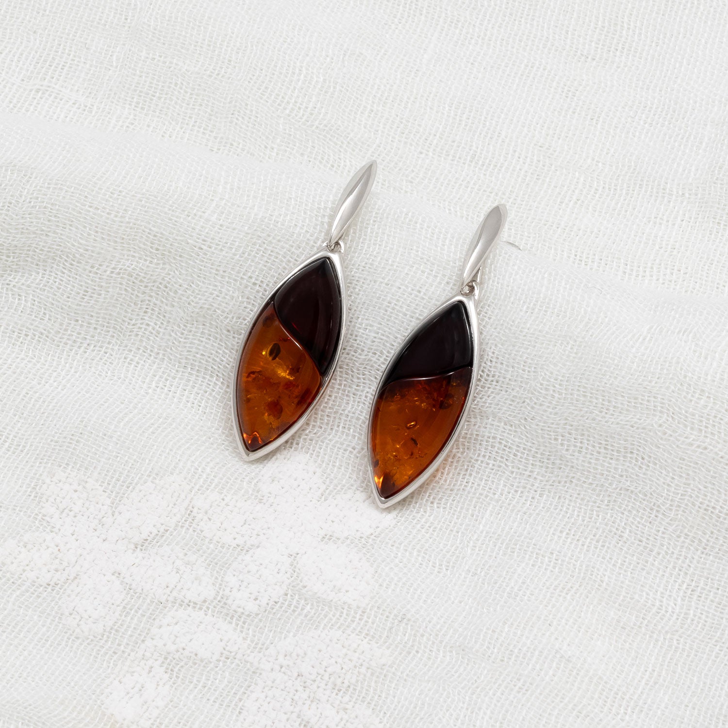 Silver Two Colour Amber Leaf Earrings