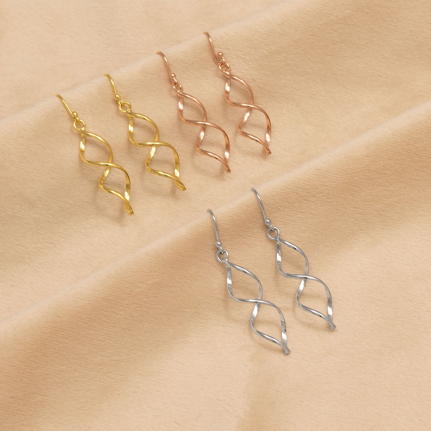 Longer Open Twist Earrings - Rose Vermeil