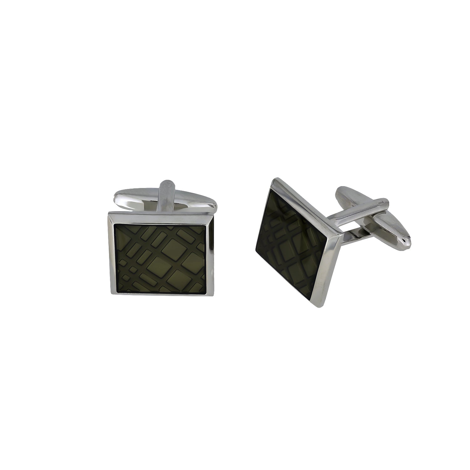 Enamel Crosshatch Cufflinks - Antique Bronze