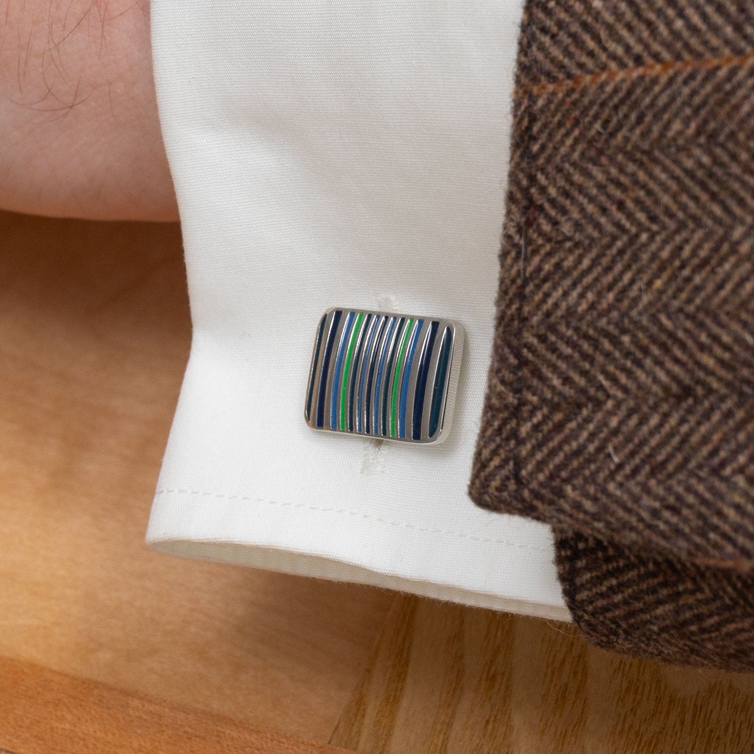 Enamel Blue Striped Cufflink