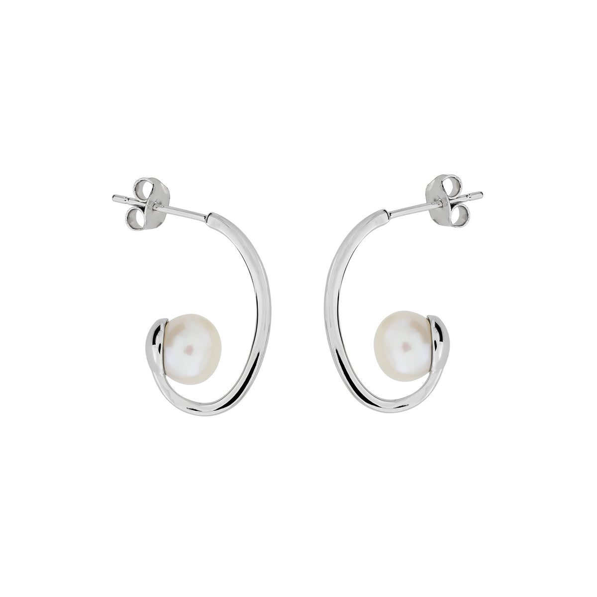 Silver &amp; Pearl Curl Drop Earrings