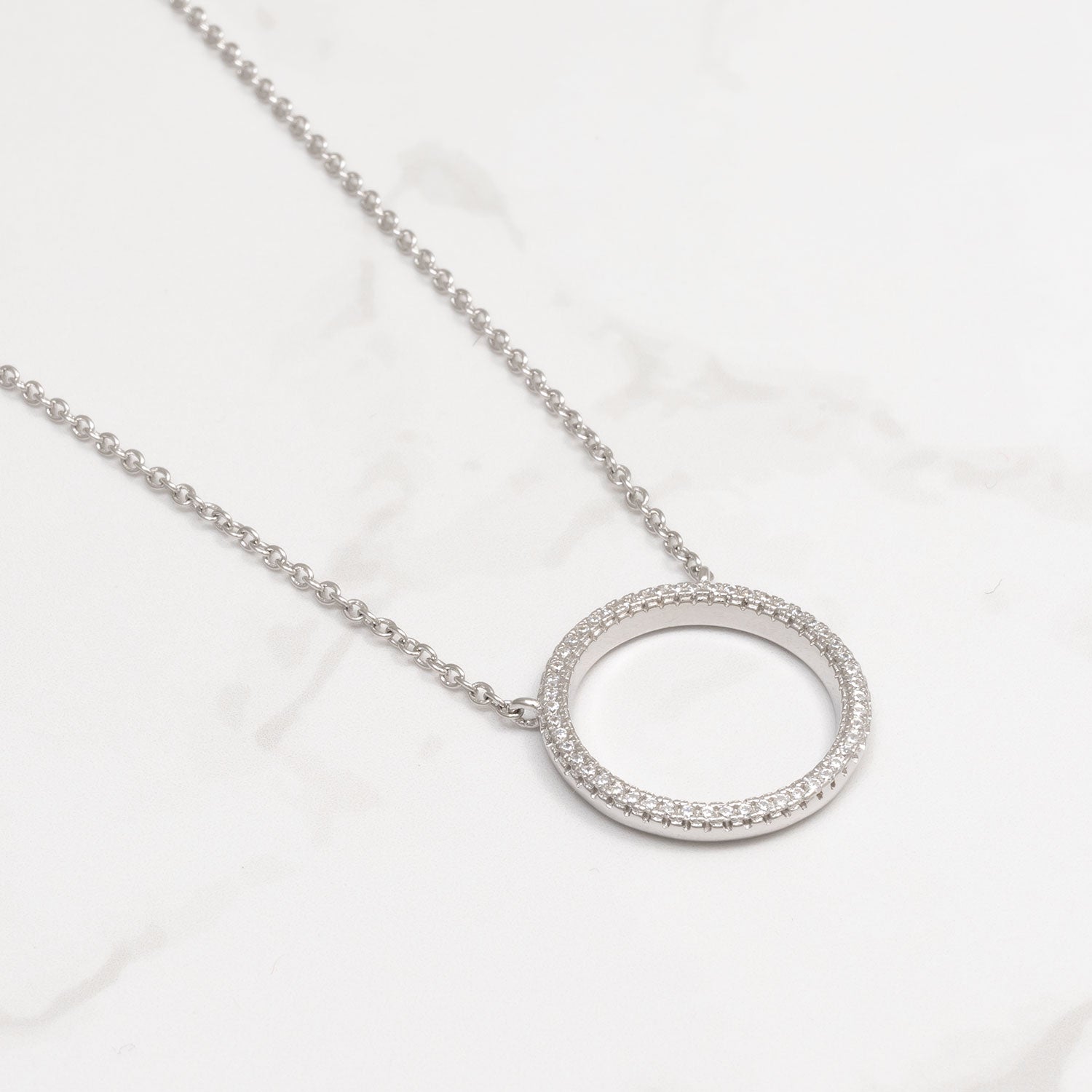 Pavé Open Circle Necklace - Silver