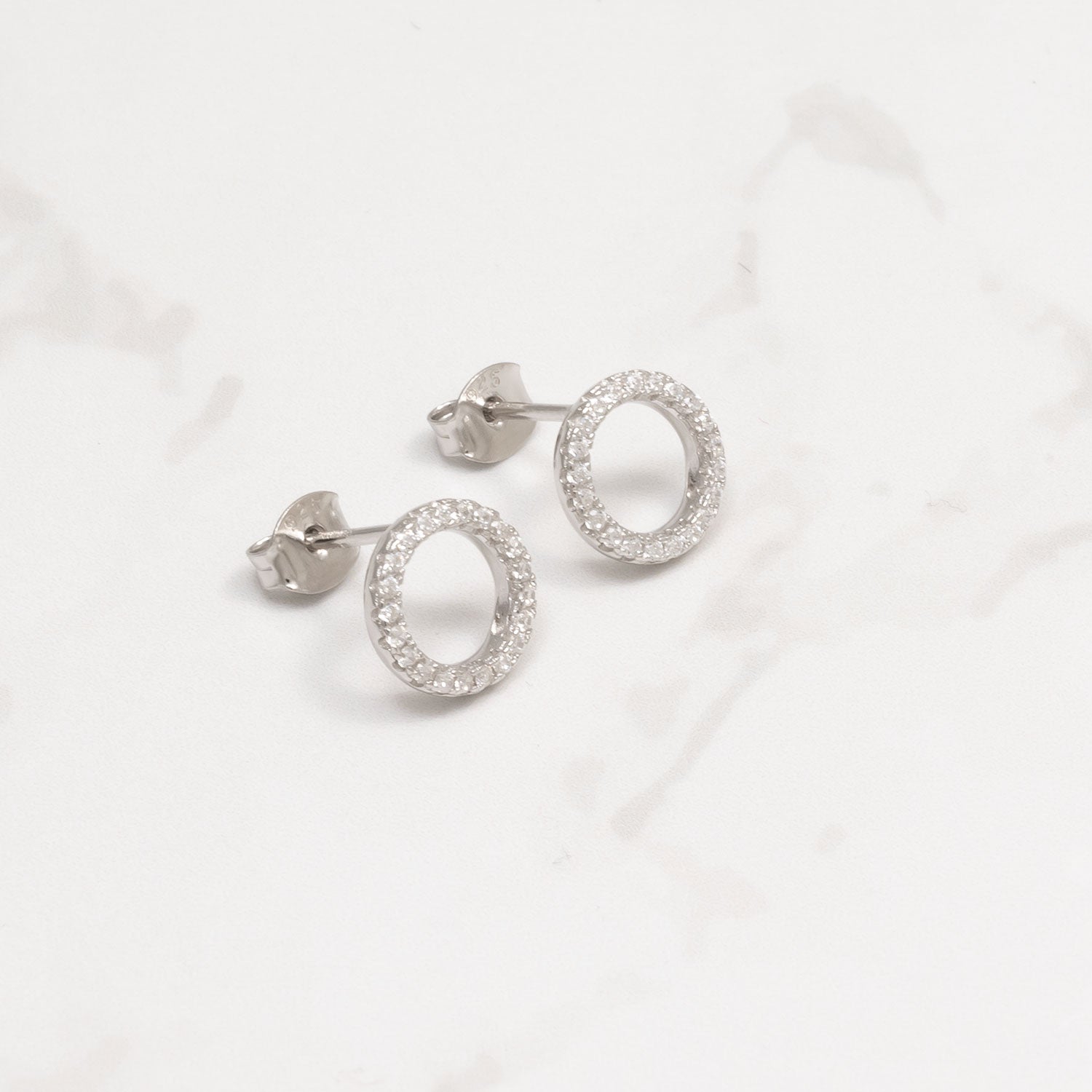 Silver Pavé Open Circle Stud Earring