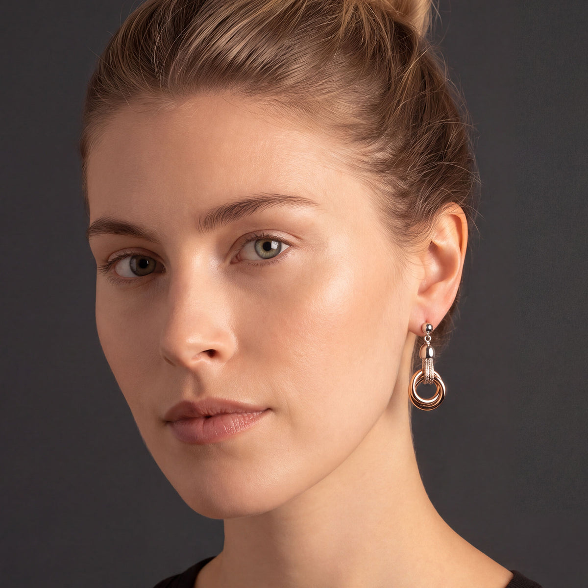 Silver & Rose Double Circle Earrings
