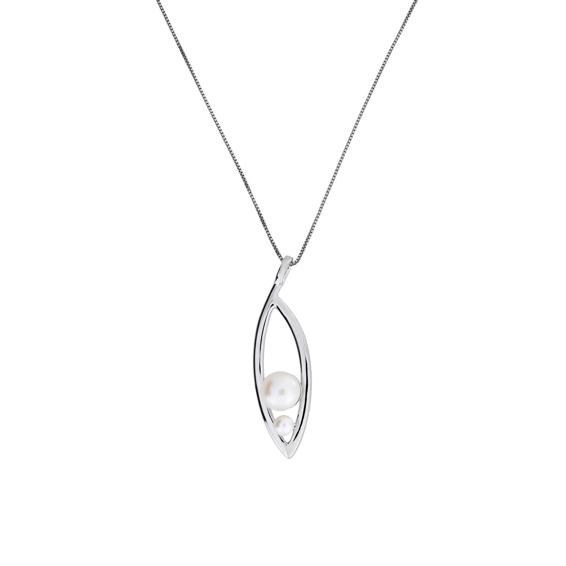Silver & Double Pearl Leaf Pendant