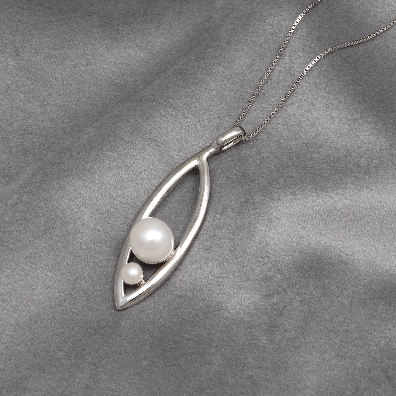 Silver & Double Pearl Leaf Pendant