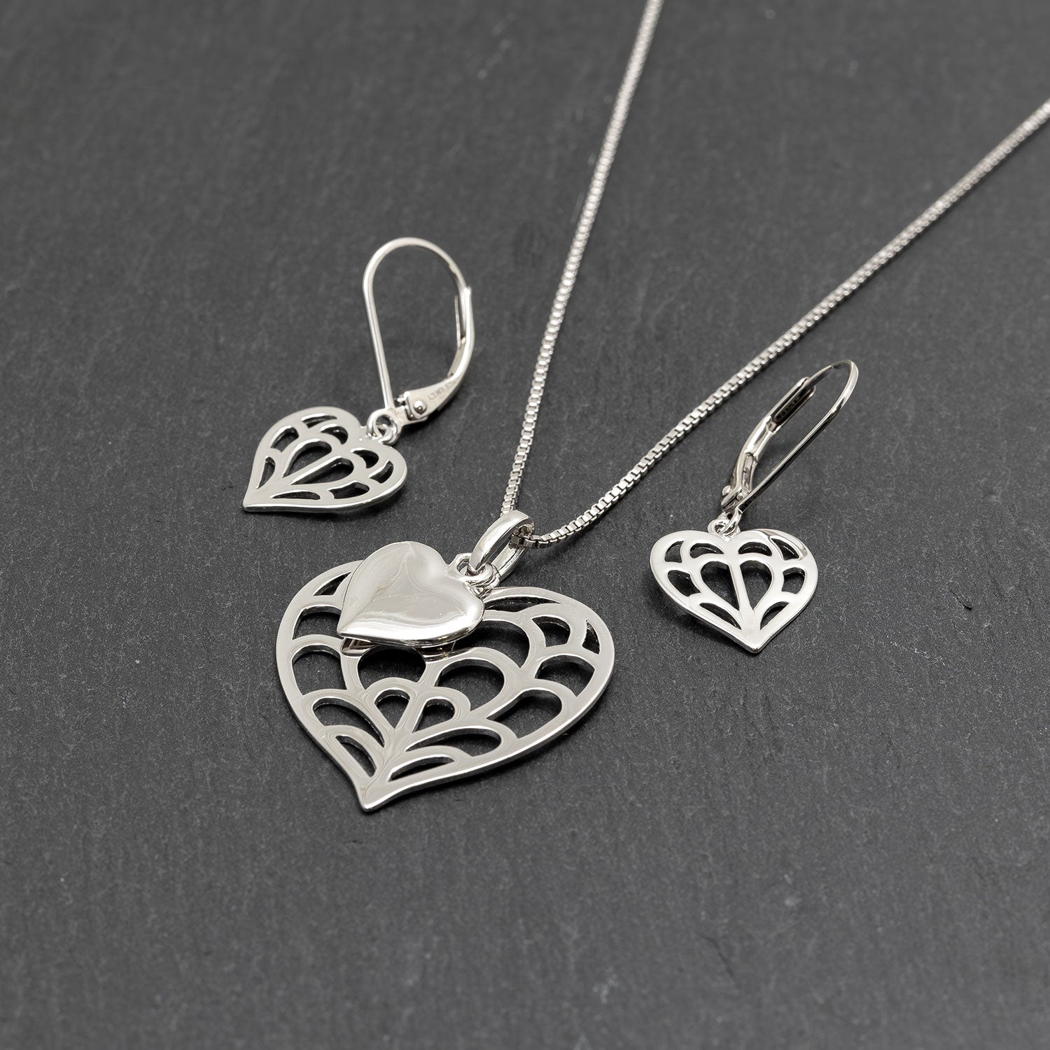 Silver Cut-Out Heart of Yorkshire Drop Earrings