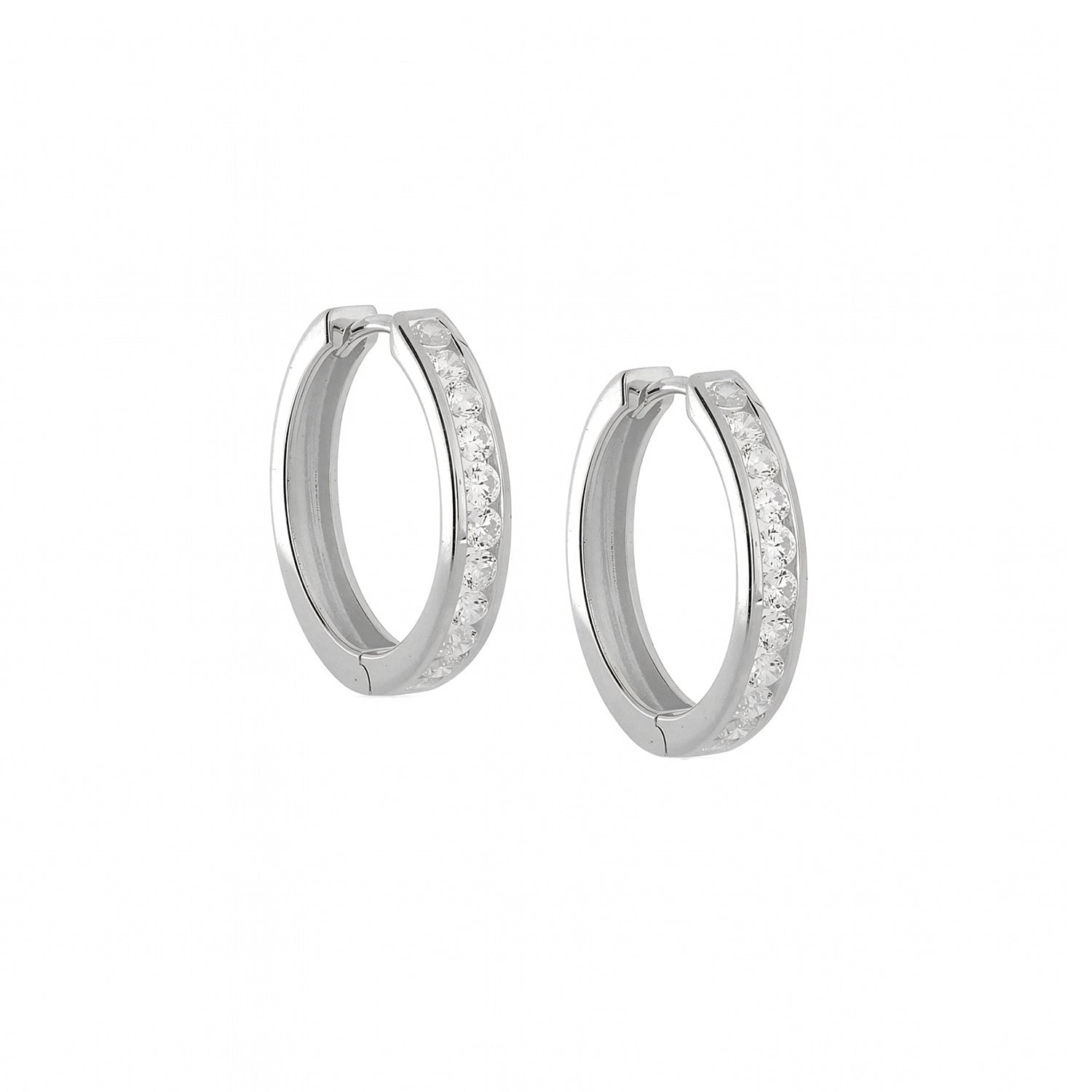Hinge Hoop Earrings - Medium Stone-Set