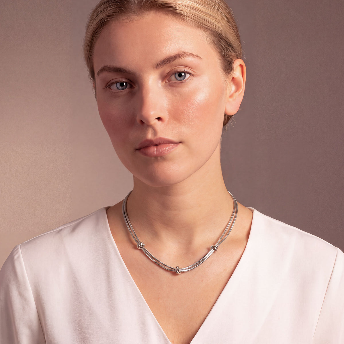 Silver Mesh Necklace with Knots