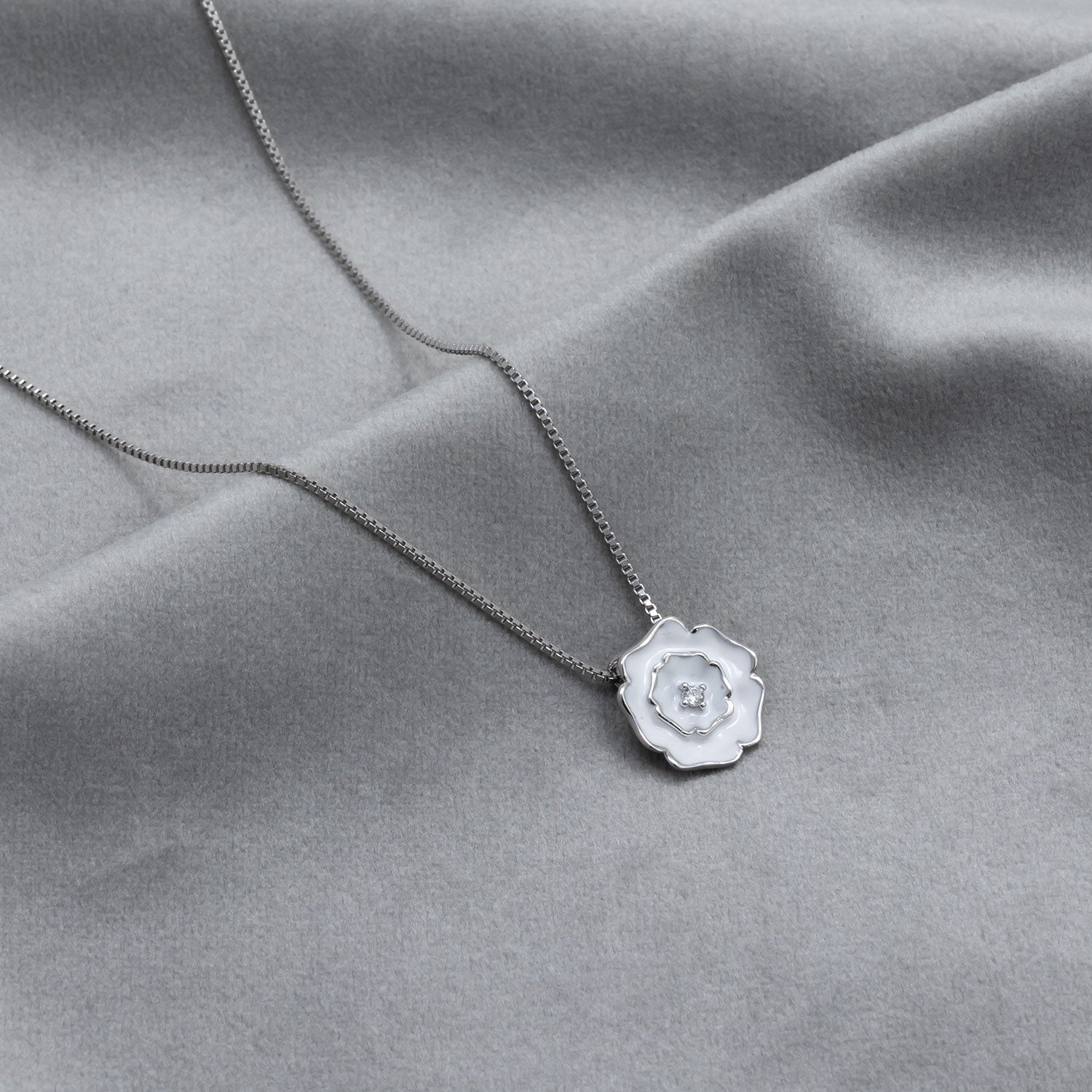 Sterling Silver Yorkshire Rose Necklace - Enamel