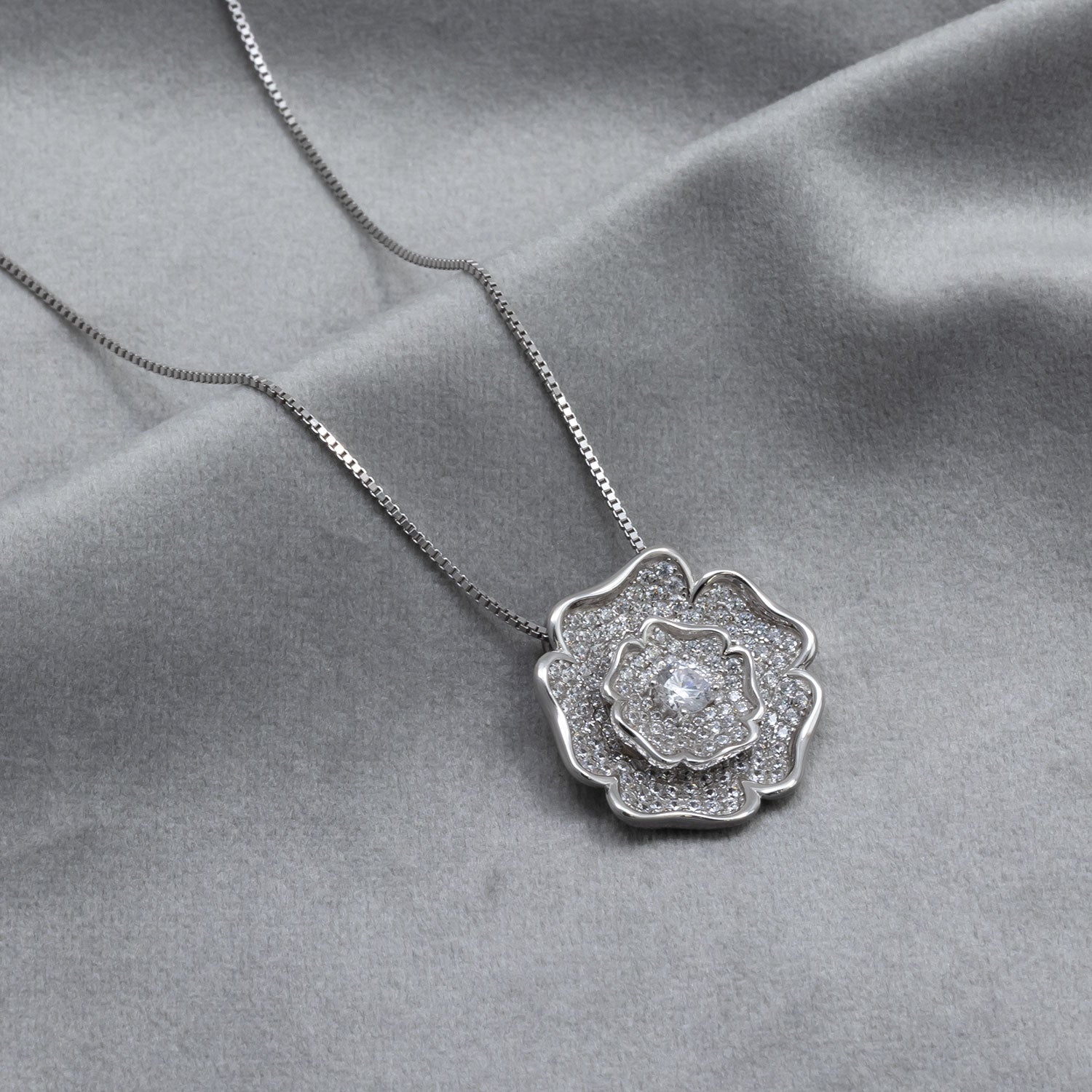 Sterling Silver Yorkshire Rose Large Pavé Pendant