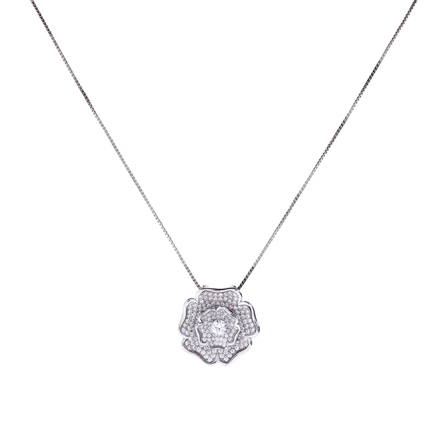 Sterling Silver Yorkshire Rose Large Pavé Pendant