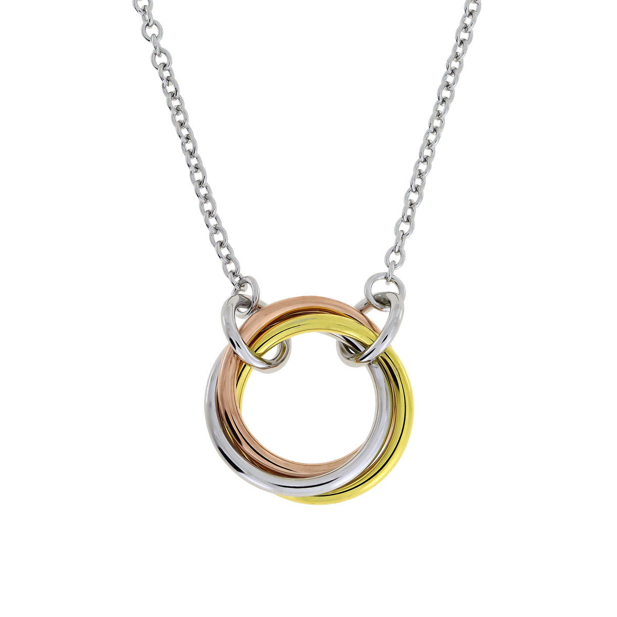 Delicate sterling silver necklace featuring an interwoven love knot pendant with contrasting rose gold vermeil detail, combining sculptural elegance with timeless design.
