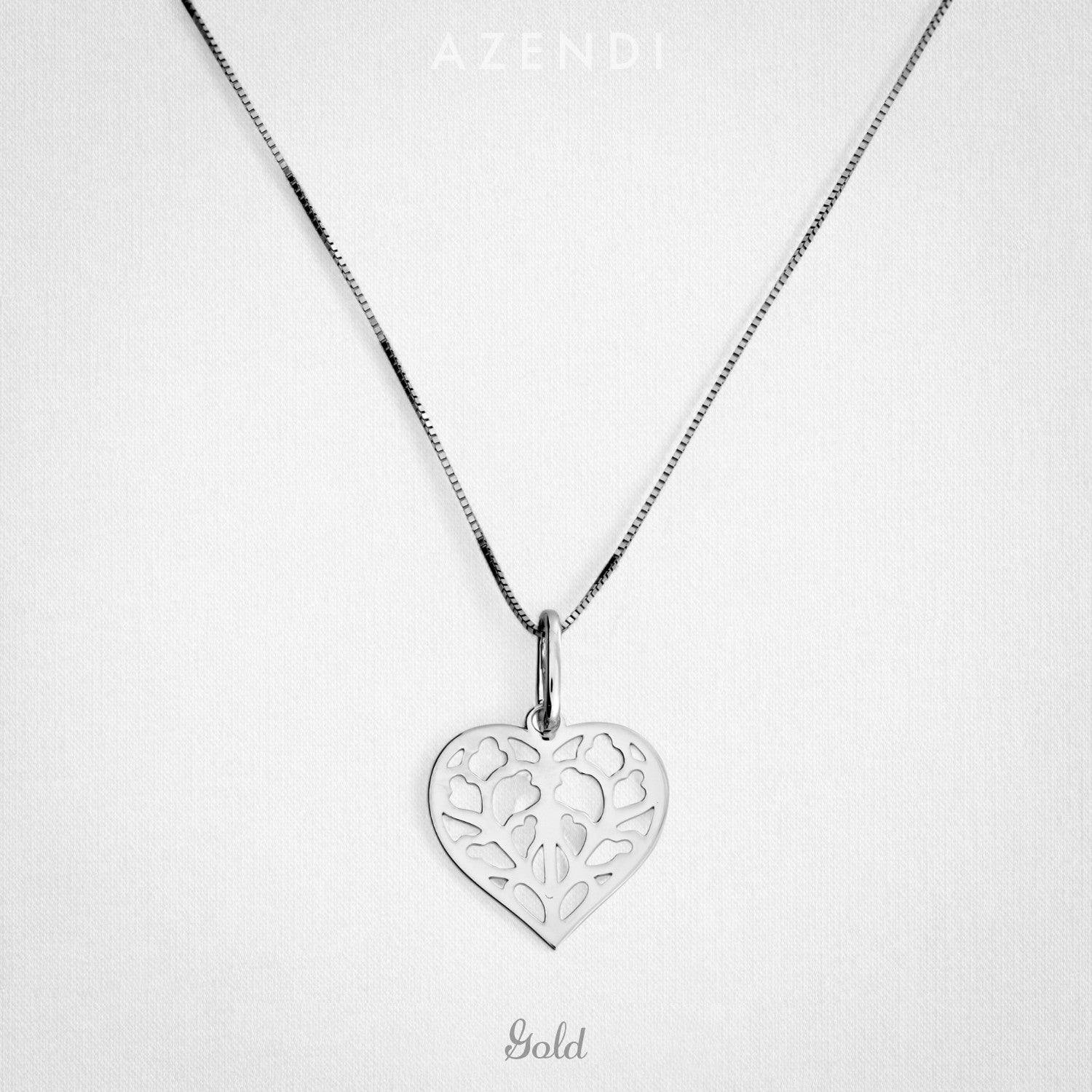 9 carat white gold pendant featuring an openwork heart design inspired by Yorkshire, suspended on a fine, delicate chain for an elegant contemporary gold jewellery piece.