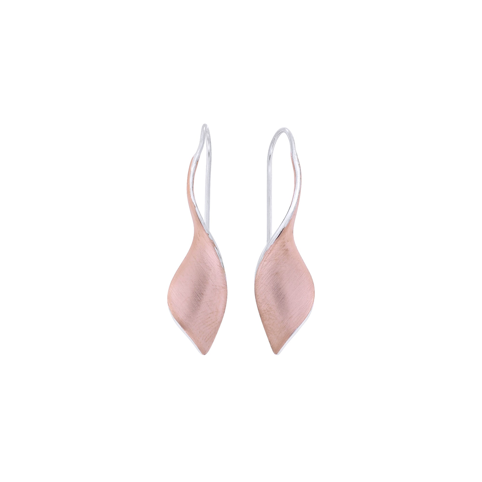 A pair of rose gold vermeil twist drop earrings with a smooth satin effect finish.