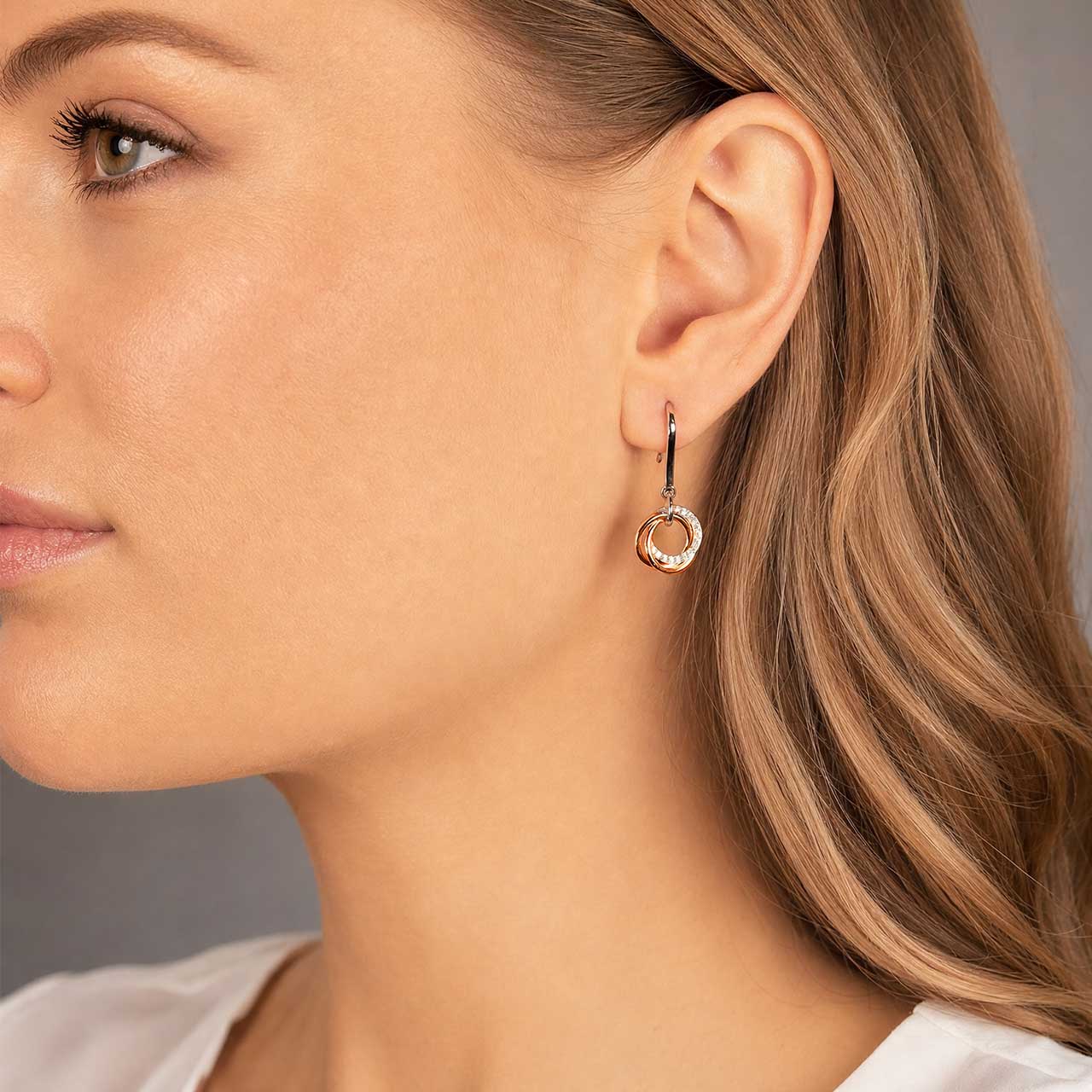 Entangled Mixed Vermeil Love Knot Simple Drop Earring - With Pavé