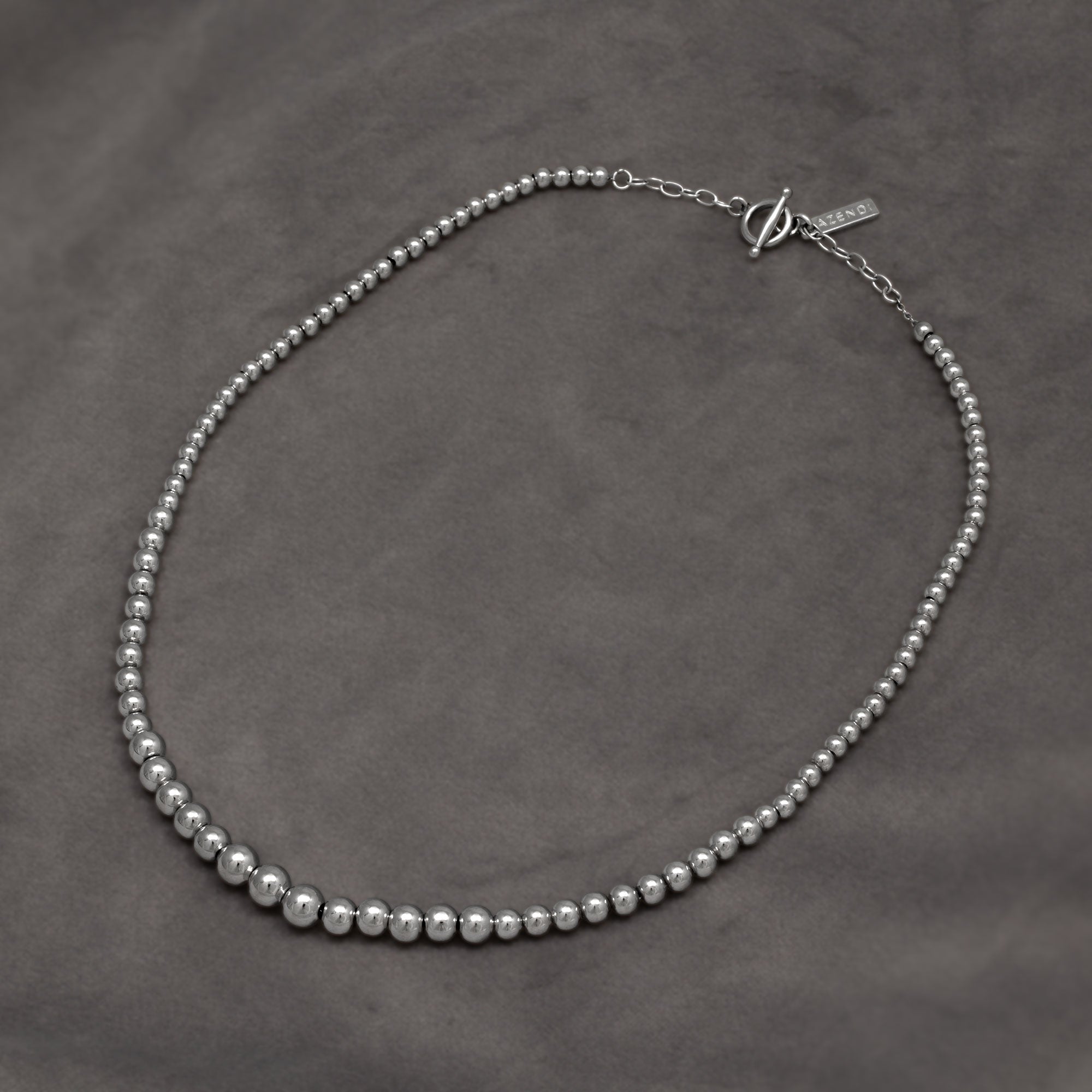 Graduated Silver Bead Necklace with T-Bar