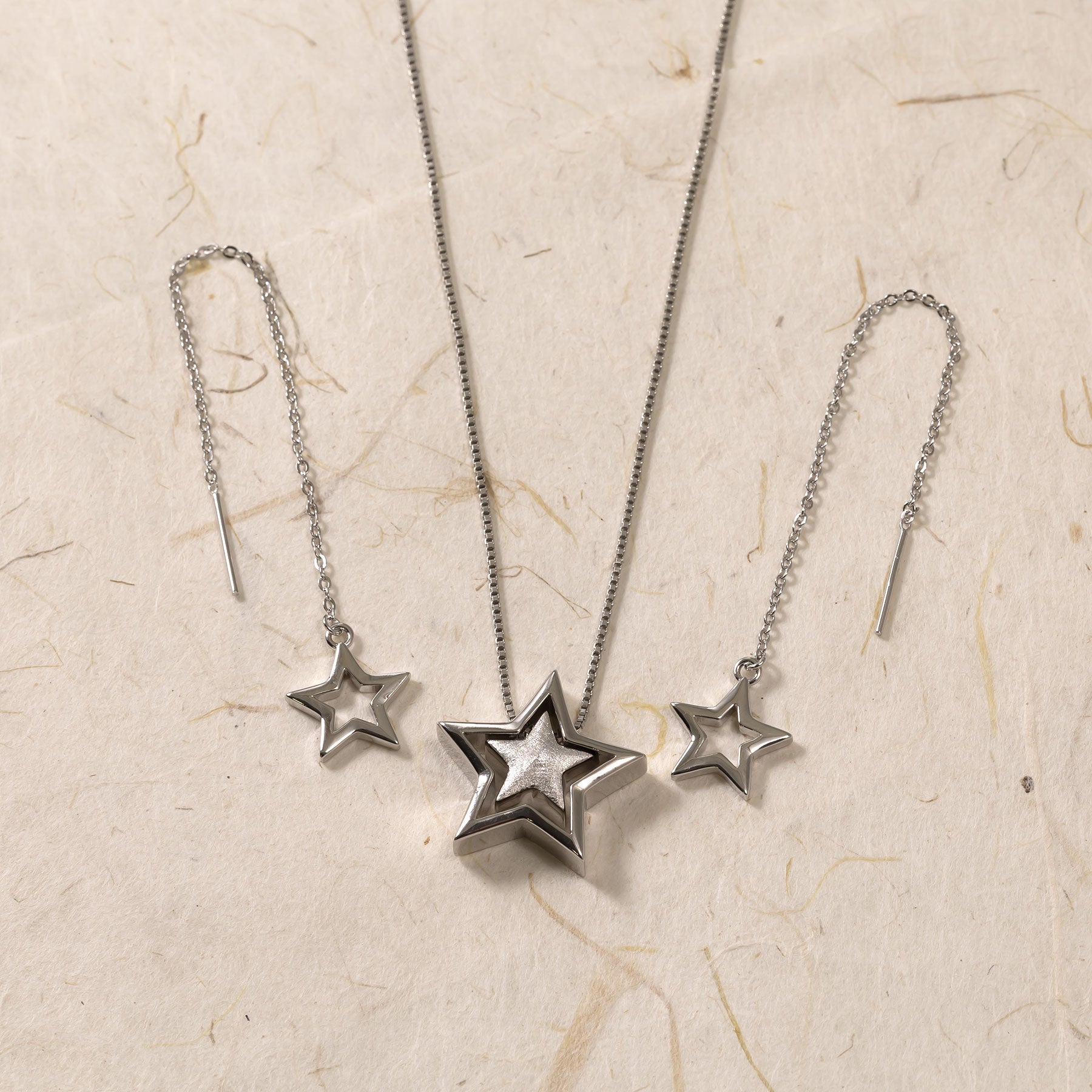 Silver Open Star Threader Earrings