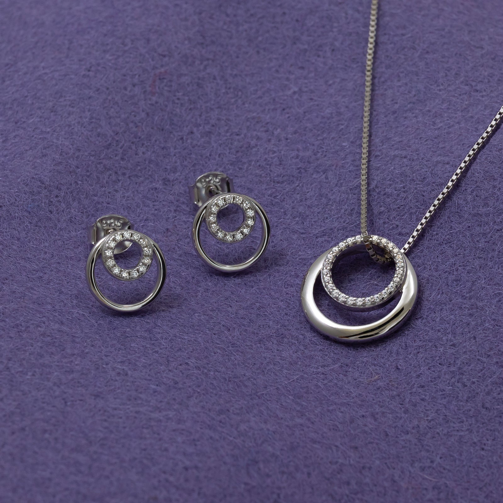 Silver Double Circle Studs