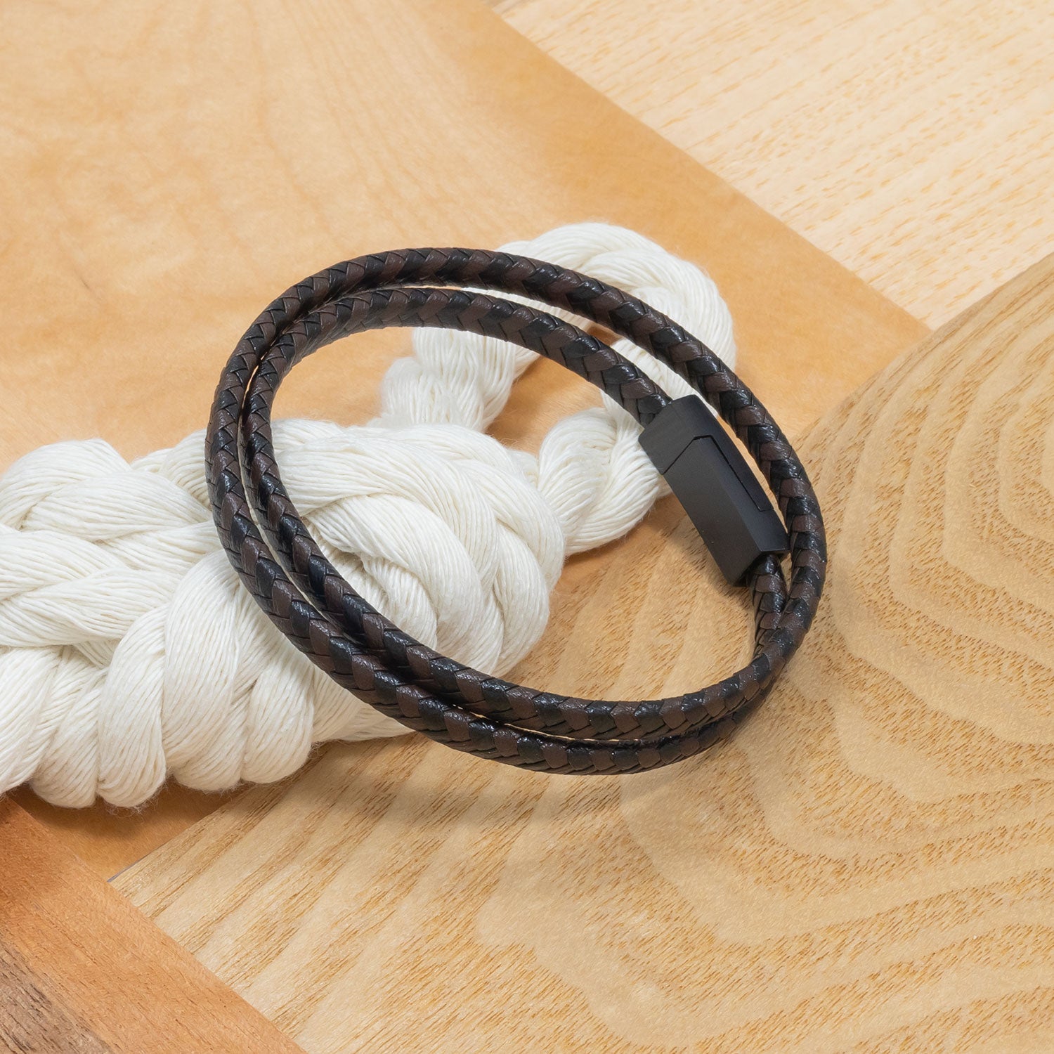 Black & Brown Wraparound Leather Men's Bracelet