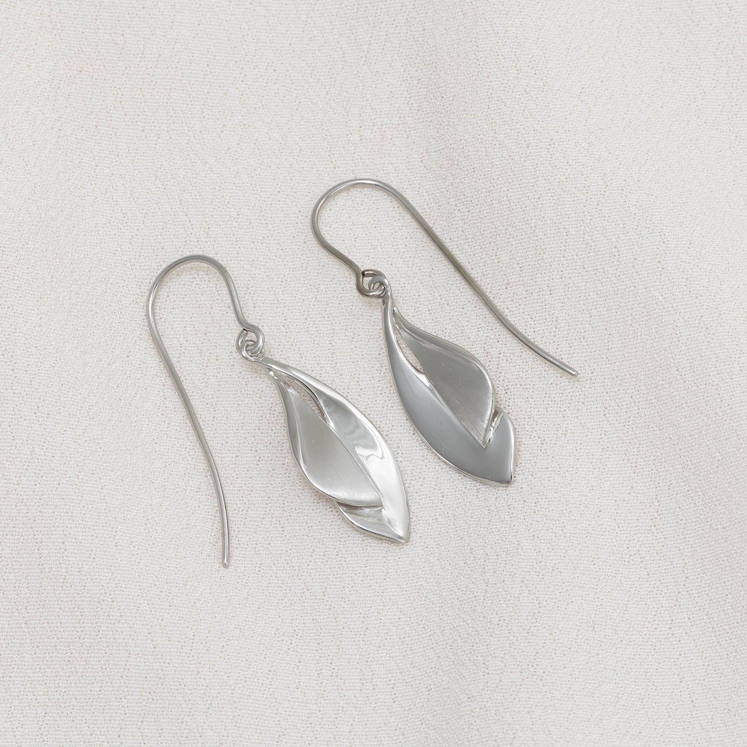 Silver Double Leaf Drop Earrings