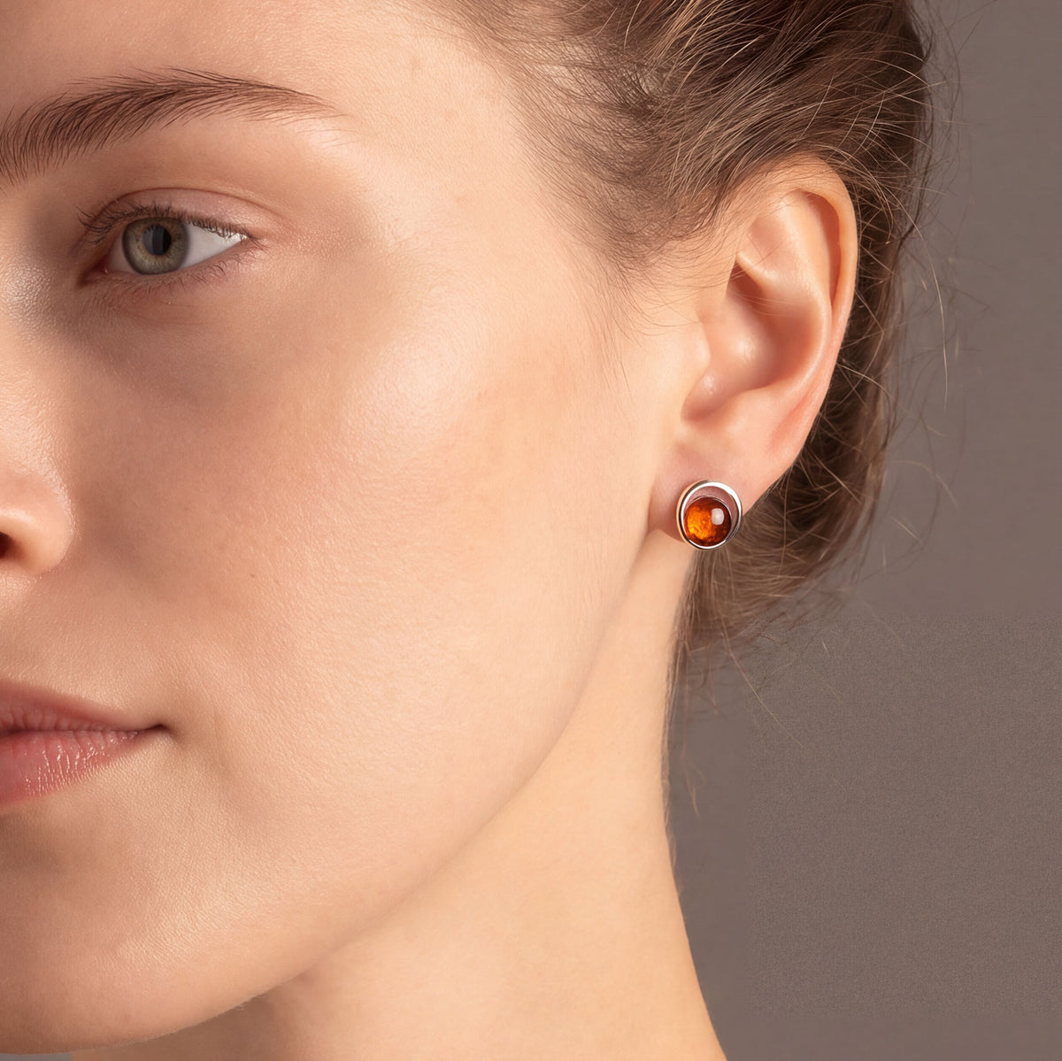 Silver & Amber Circle Studs