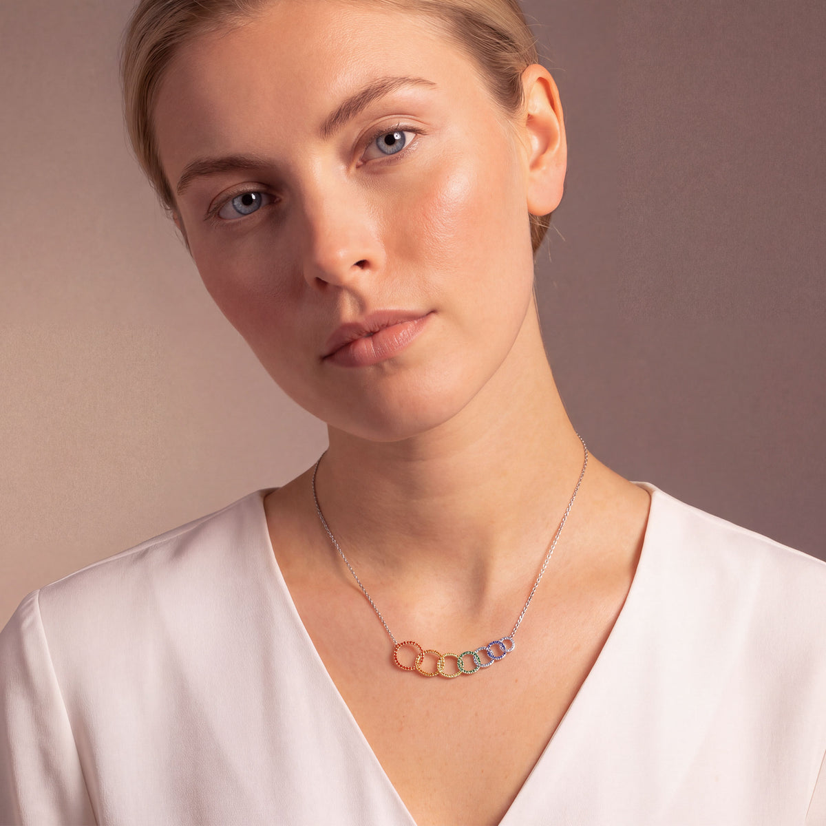 Rainbow Pavé Interlocking Seven Circles Necklace