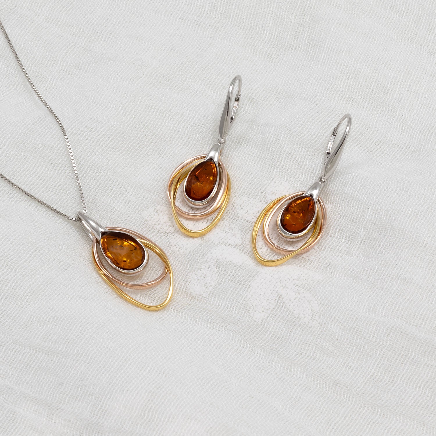Three Colour Teardrop Amber Earrings