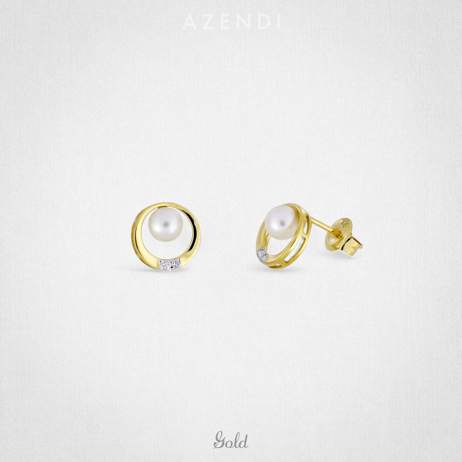 9 Carat Yellow Gold, Pearl and Diamond Circle Studs
