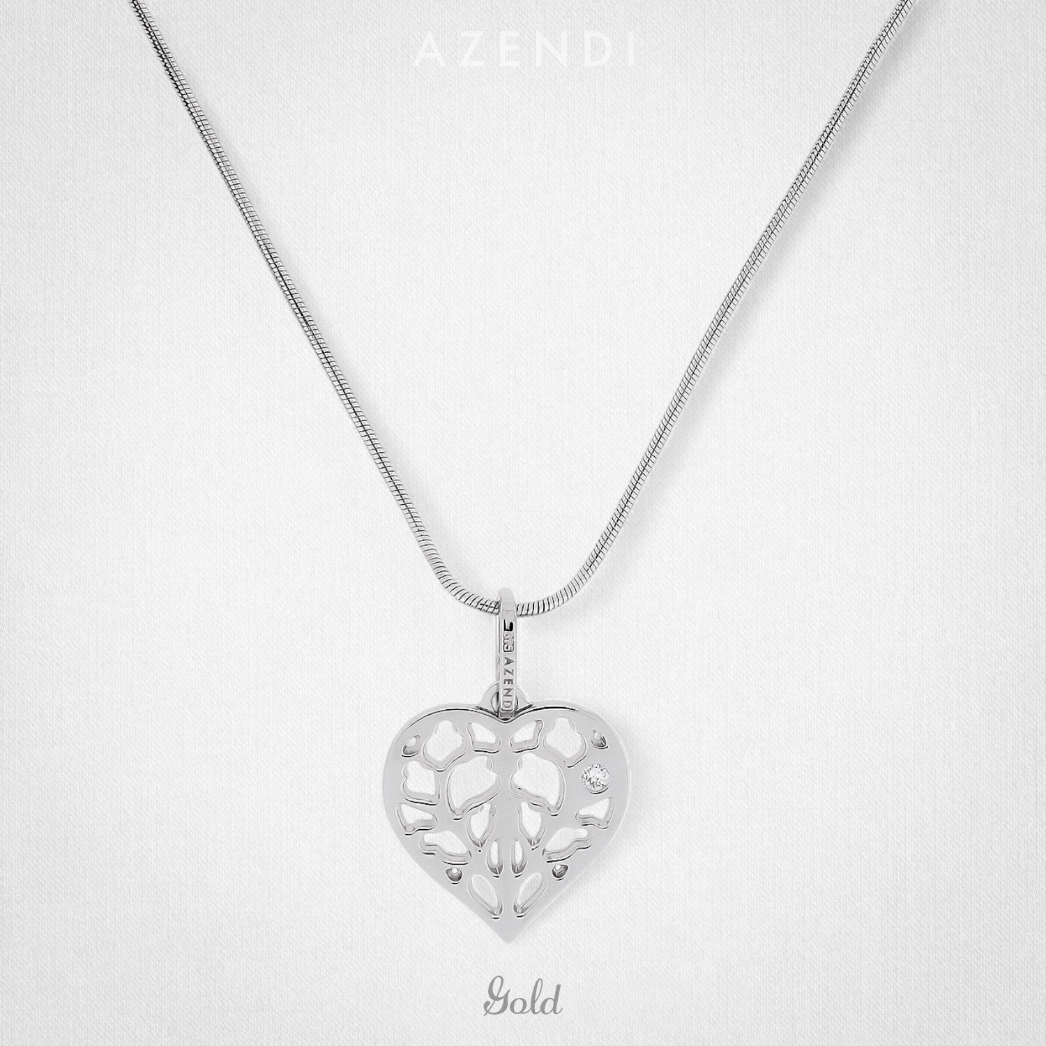 9 carat white gold heart-shaped pendant featuring an openwork Yorkshire rose motif with diamond accents, suspended from a sleek chain for elegant contemporary jewellery.