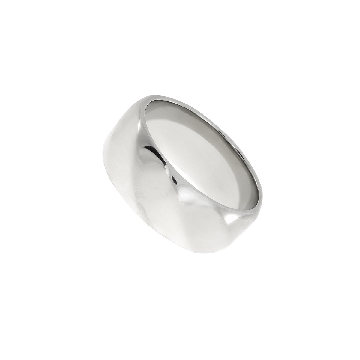 Polished sterling silver ring featuring a smooth, rounded twist design with a sleek, sculptural finish, exemplifying contemporary silver jewellery by Azendi.