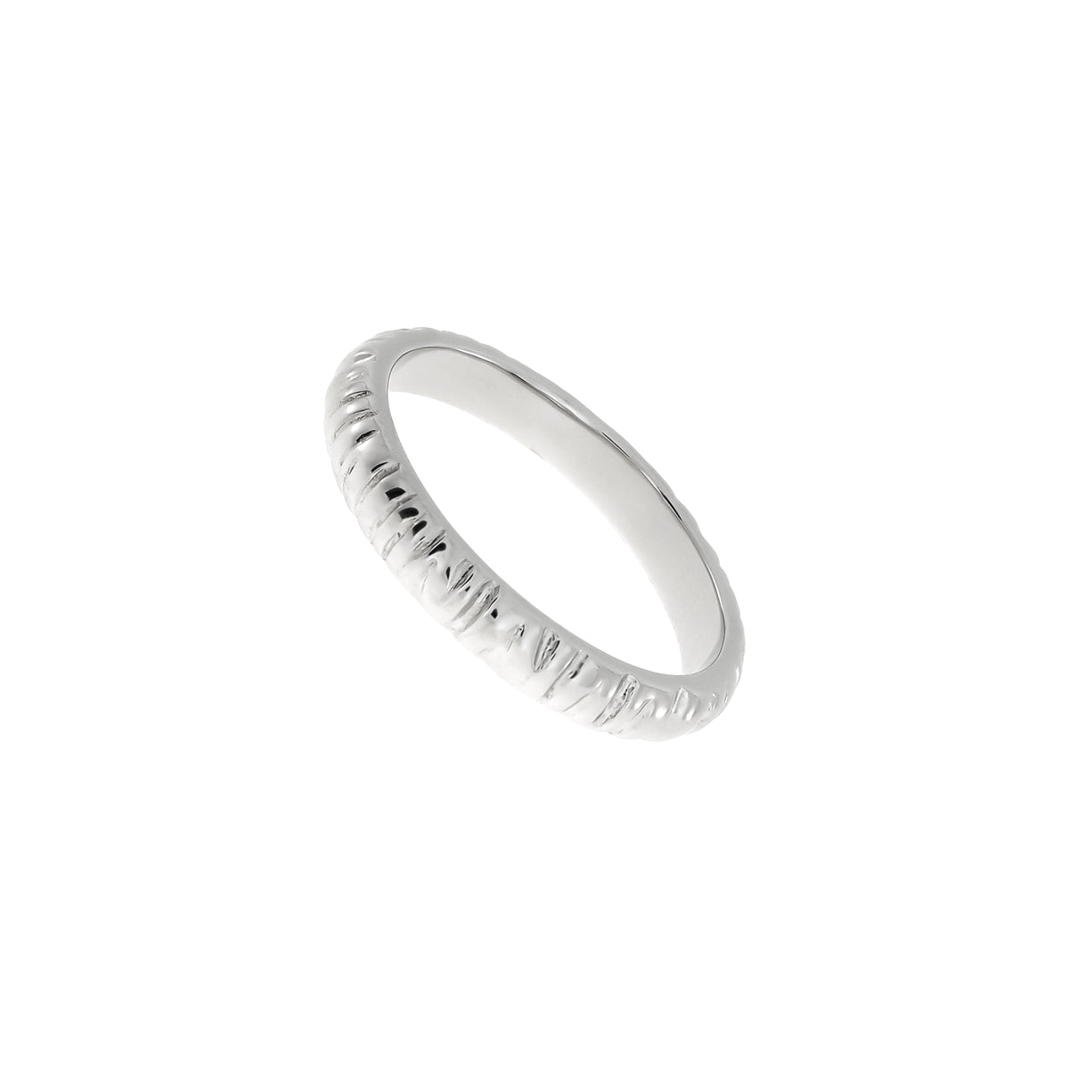Sterling silver ring featuring a grooved, sculptural surface with a polished finish, exemplifying modern elegance in contemporary silver jewellery by Azendi.
