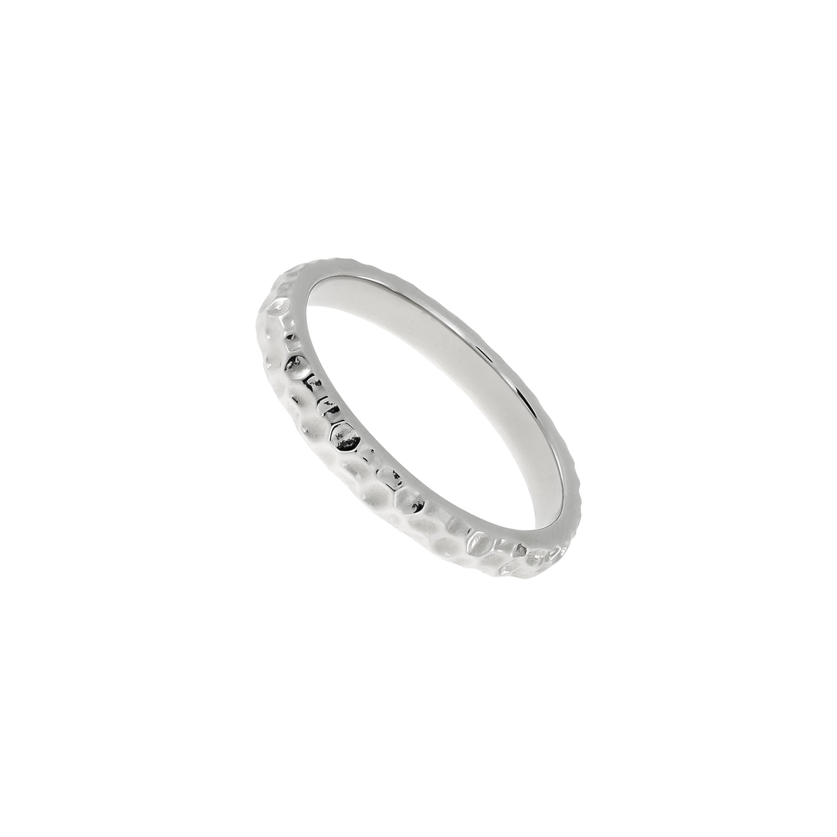 Sleek sterling silver ring featuring a subtle honeycomb texture around the band, offering a contemporary and elegant addition to silver jewellery collections.
