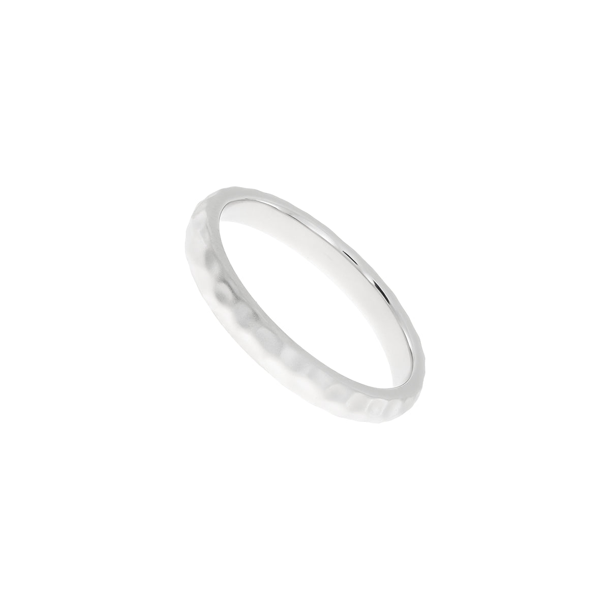 Delicate sterling silver ring featuring a satin hammered texture for a subtle sculptural effect, crafted with refined detail for elegant everyday wear.