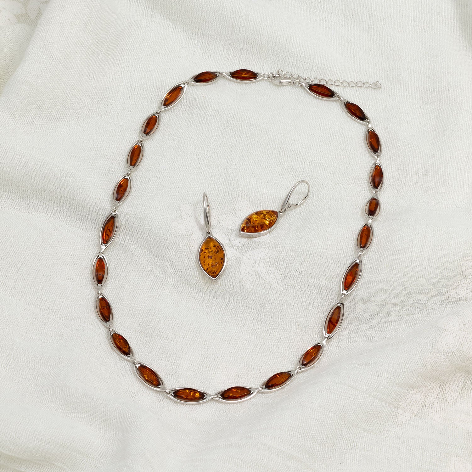 Sterling Silver and Amber Marquise Links Necklace