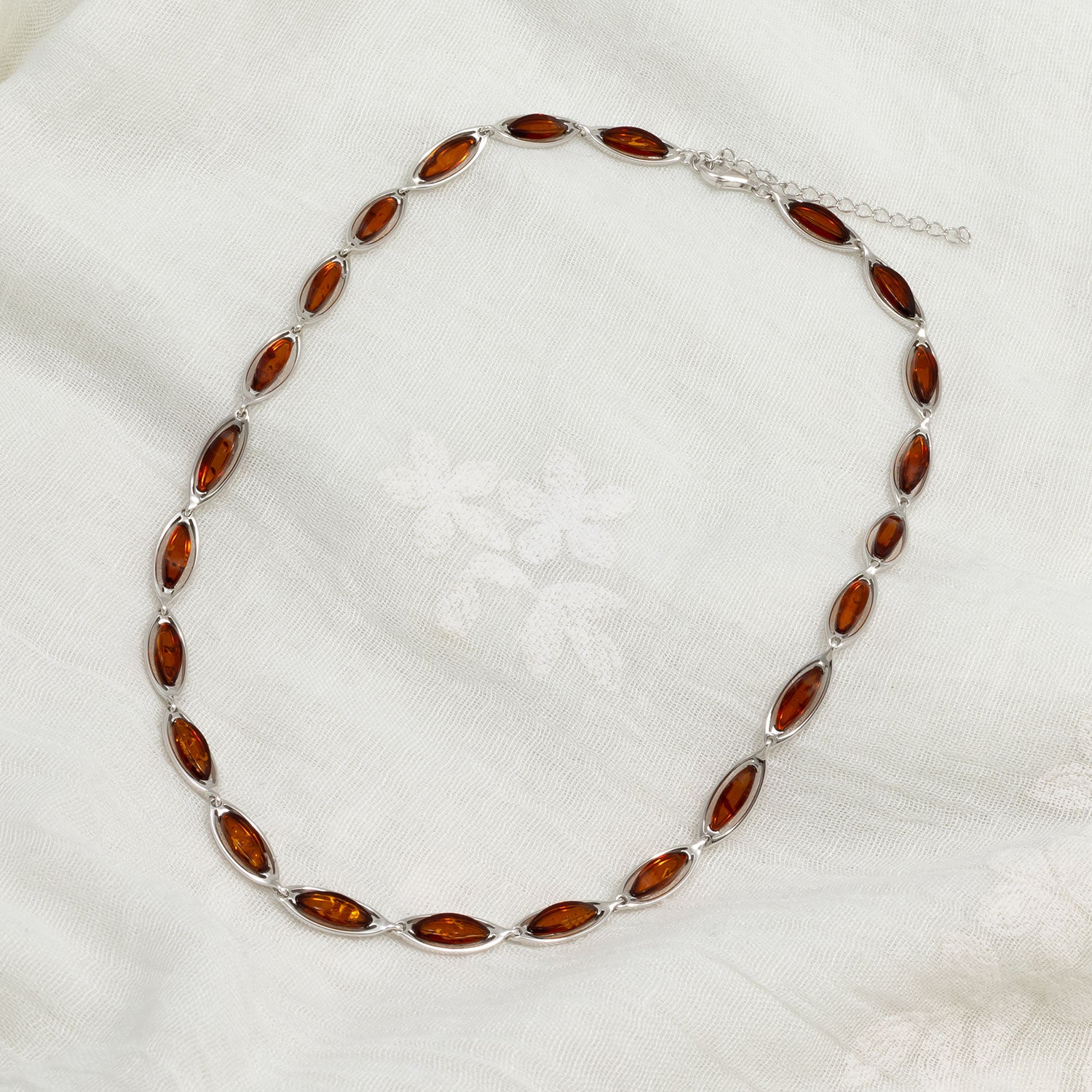 Sterling Silver and Amber Marquise Links Necklace