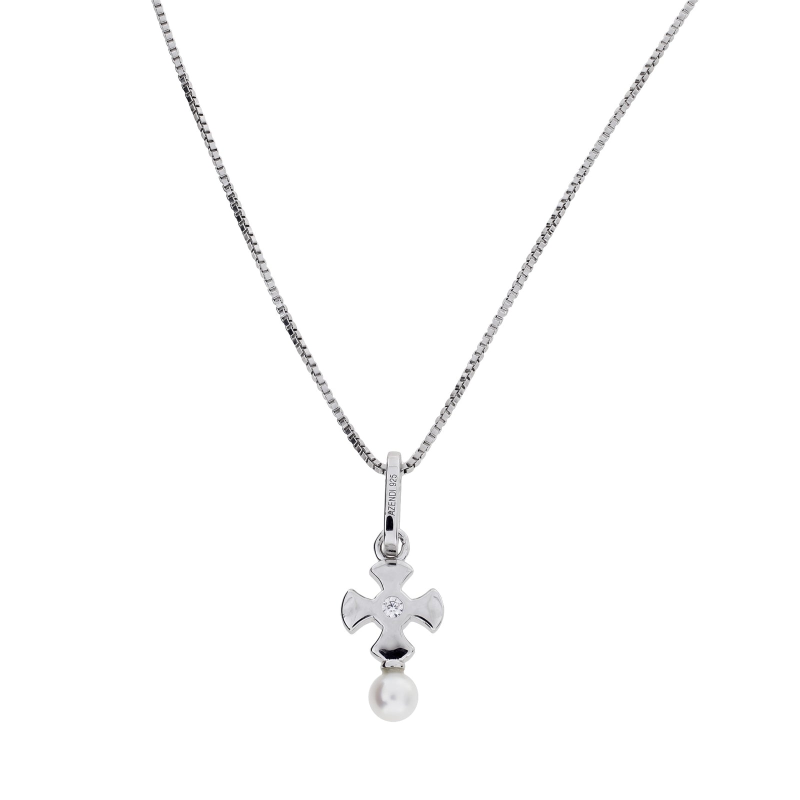 Silver St Cuthbert Cross Pendant with Freshwater Pearl