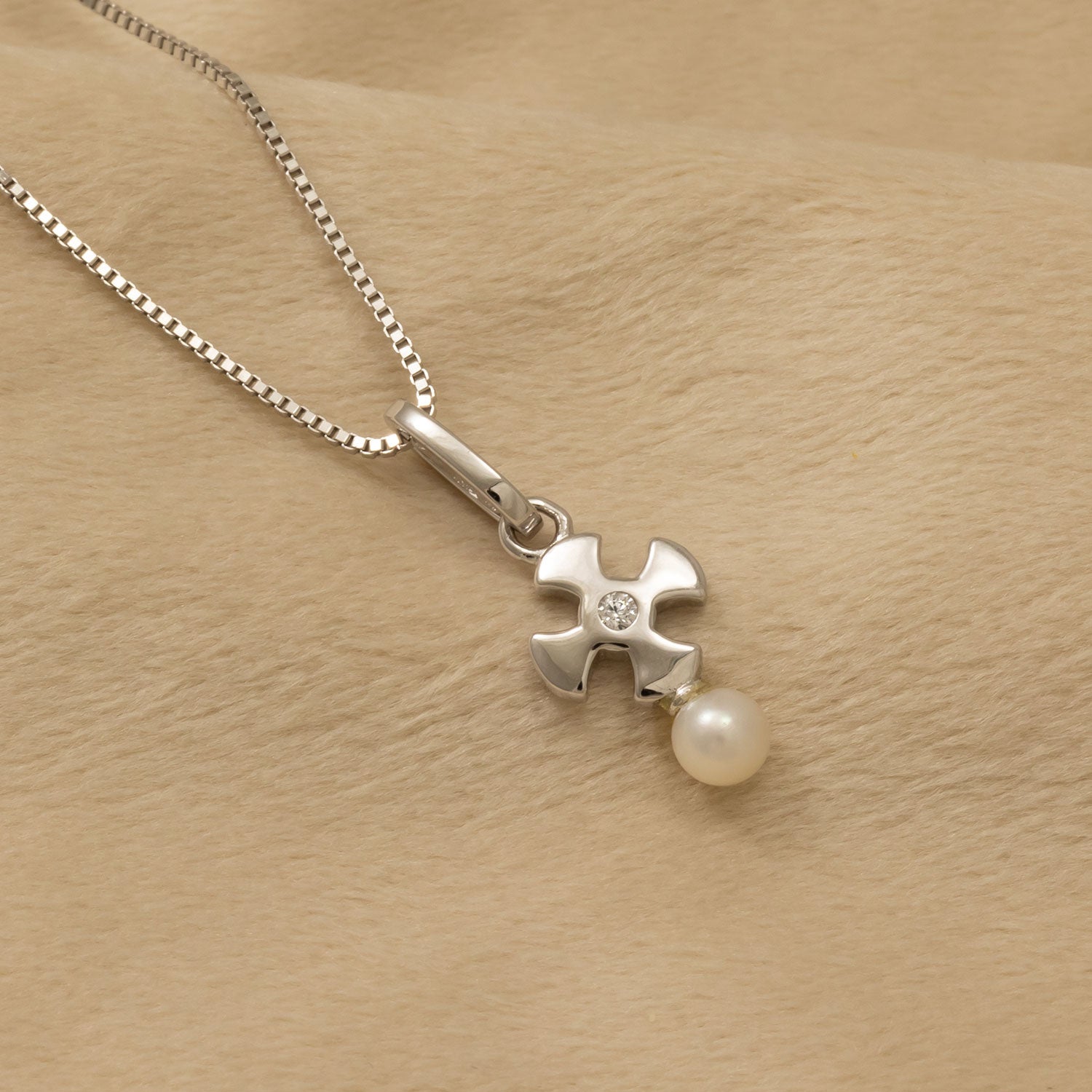 Silver St Cuthbert Cross Pendant with Freshwater Pearl