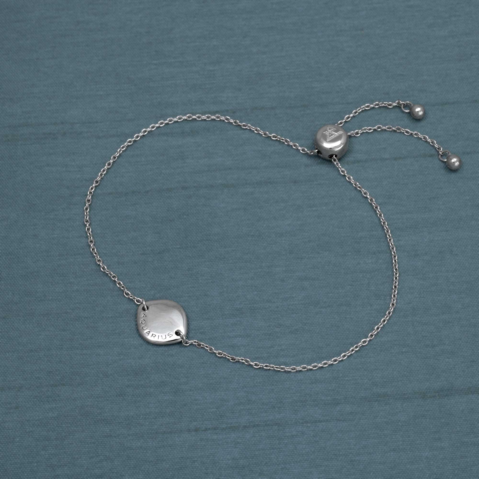 Silver Aquarius Zodiac Adjustable Bracelet