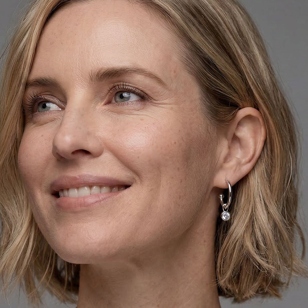 April Birthstone Hoop Earrings - White Topaz