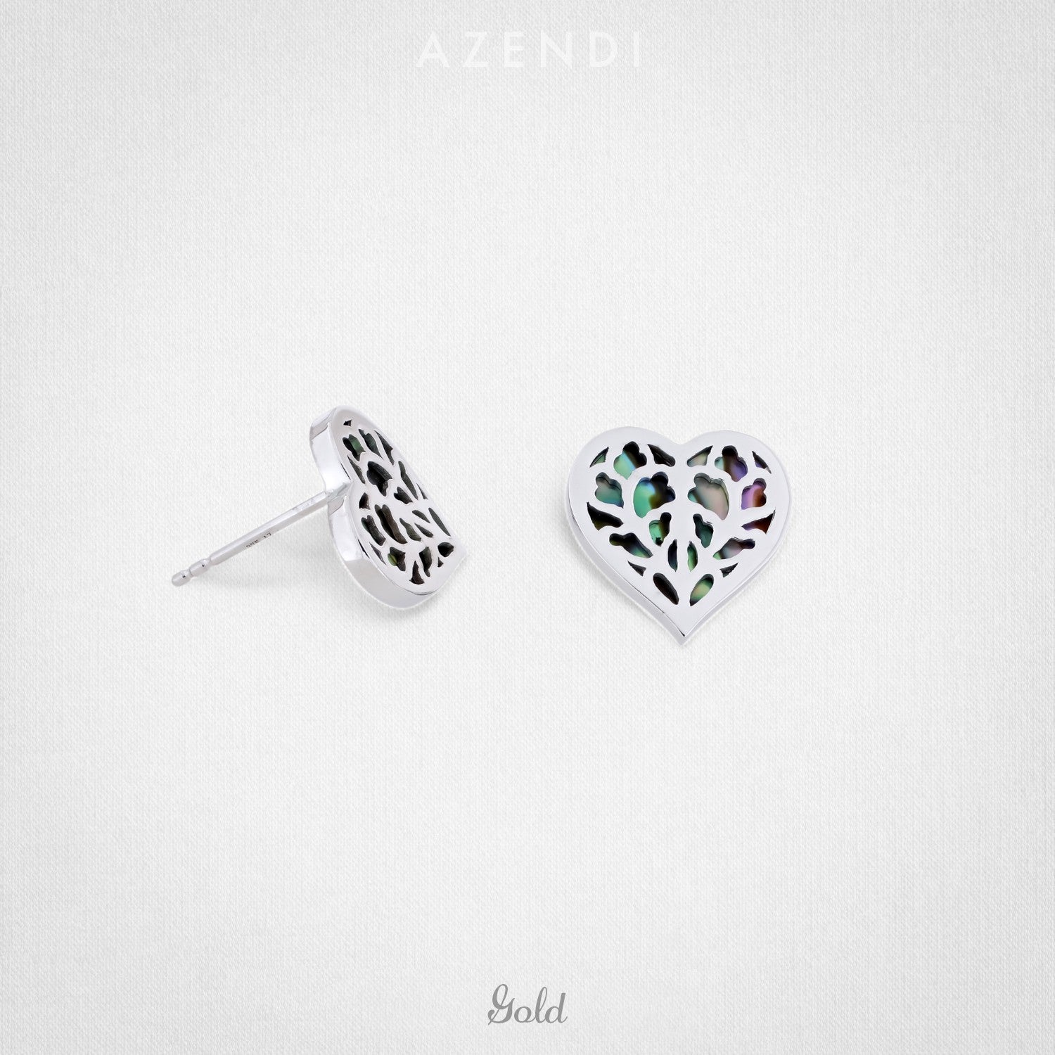 9 Carat White Gold Heart of Yorkshire Abalone Stud Earrings