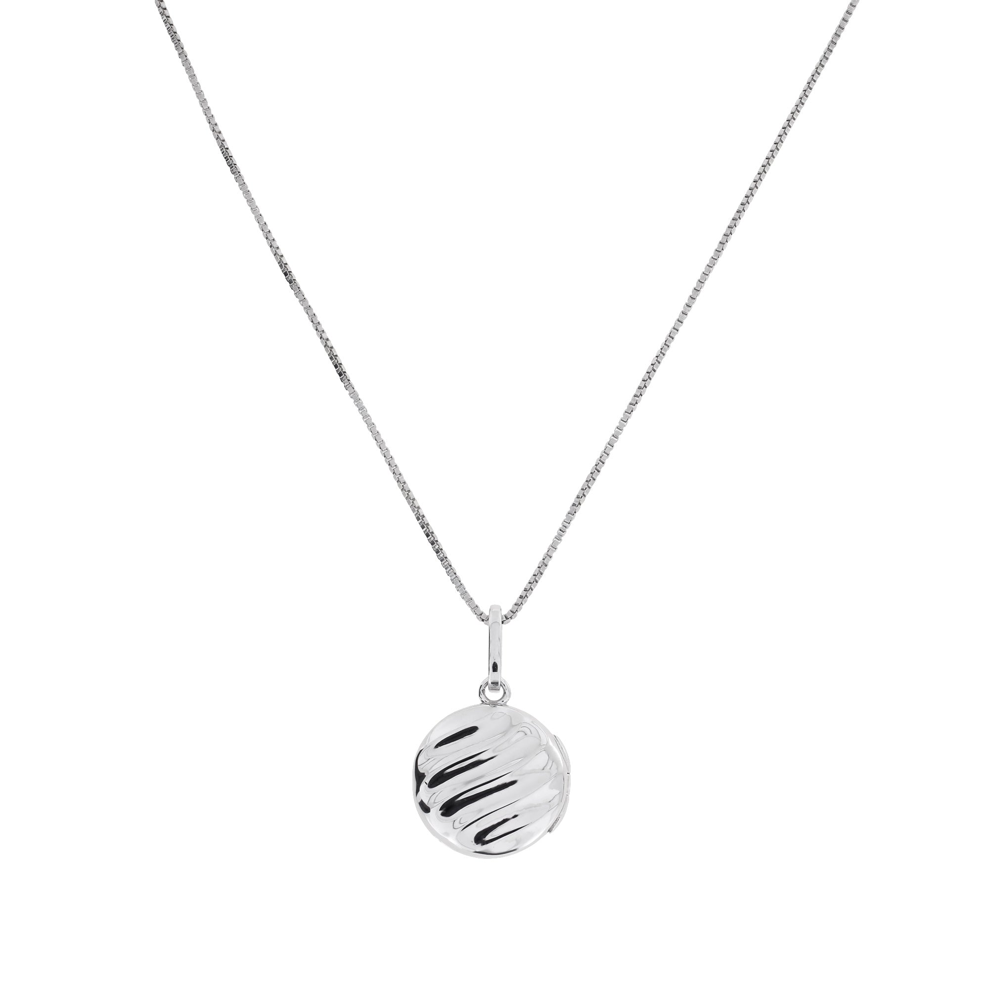 Sterling silver pendant featuring a polished twist design suspended from a fine adjustable chain, showcasing a modern and sculptural silver jewellery piece.