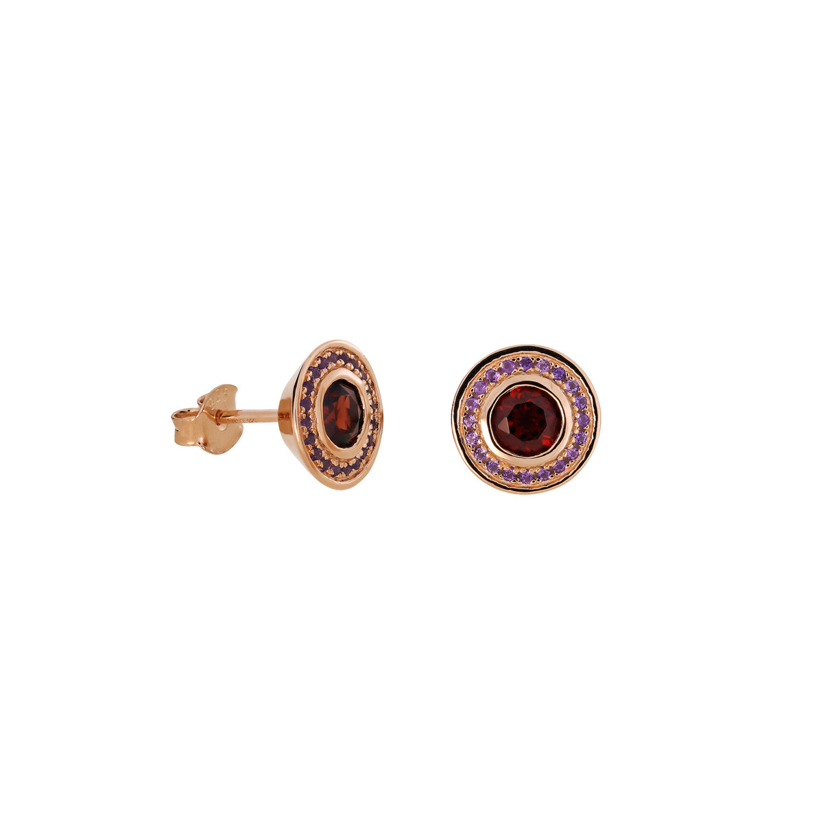 Garnet &amp; Amethyst Stud Earrings in Rose Gold Vermeil